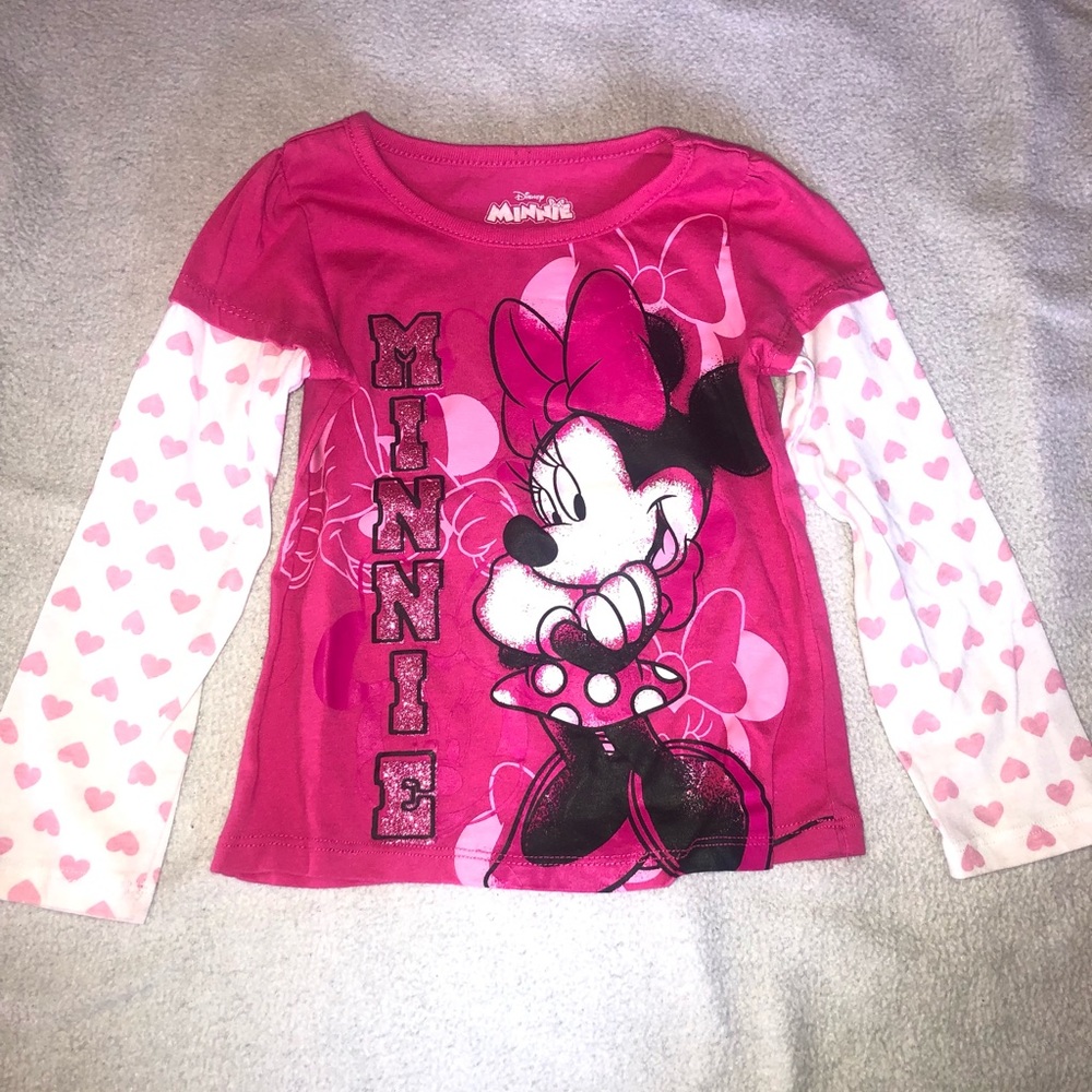 ⭐️⭐️5/$15 Disney Pink Minnie Mouse Long-Sleeve Tee with Heart Sleeves